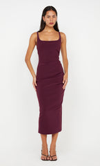 KARINA TUCK MIDI DRESS - PLUM
