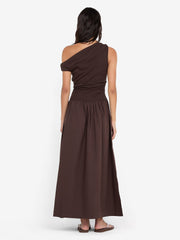 FREYA ASYM MAXI DRESS - DARK CHOCOLATE