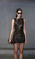 ROMILLY MINI DRESS - DARK CHOCOLATE