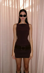 SYLVIE HIGH NECK MINI DRESS - ESPRESSO