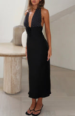 Guess You Miss Me Halter Maxi Dress Black/Ivory Dot