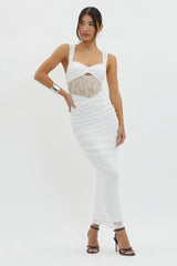 Oliana Embroidered Mesh Midi Dress White