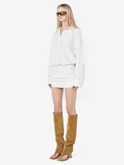 ROMI LONG SLEEVE MINI DRESS - IVORY/BLACK STRIPE