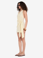 KIANA WRAP MINI DRESS - BUTTER/CHOC STRIPE