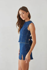 Maggie High Waist Denim Skort