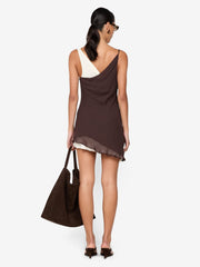 JEHNAYA ASYM MINI DRESS - DARK CHOCOLATE/BUTTER CREAM