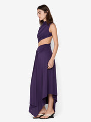 LEILAH DRAPE MIDI DRESS - DEEP VIOLET