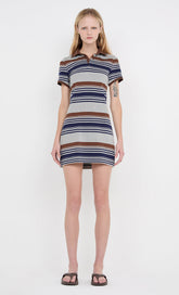 PARKER POLO MINI DRESS - STRIPE INK/CHOC/GREY