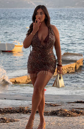 Barcelona Dreams Beaded Mini Dress Chocolate