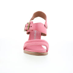 Barnett Womens Pink Leather Hook & Loop Heeled Sandals Shoes