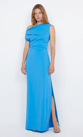 ANGELINA ASYM MAXI DRESS - MID BLUE