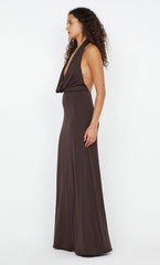 NESSIE COWL NECK MAXI DRESS - DARK CHOCOLATE