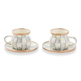 Sterling Check Enamel Espresso Cup & Saucer Set
