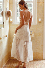 Zoya Tie-Up Back Lace Maxi Dress White