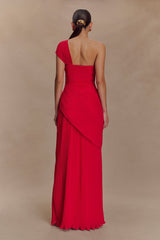 Tamara Shirred Chiffon Midi Dress - Red