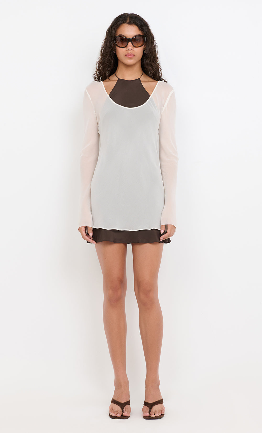 AUGUSTIN LAYERED MINI DRESS - SNOW/DARK CHOC