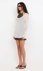 AUGUSTIN LAYERED MINI DRESS - SNOW/DARK CHOC
