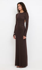 JUNIPER LONG SLEEVE MAXI DRESS - DARK CHOCOLATE