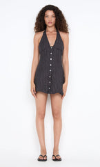 ZURI HALTER MINI DRESS - CHARCOAL STRIPE