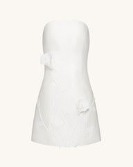 3D Vine Floral Strapless Mini Dress - White