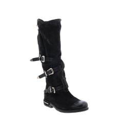 Trigg 516323-201 Womens Black Leather Hook & Loop Knee High Boots