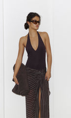 NORMA HALTER DRESS - CHOC SLICE STRIPE
