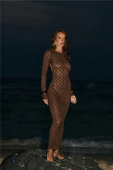 Island Aura Long Sleeve Knit Maxi Dress Chocolate