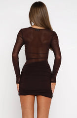 Like It Like That Long Sleeve Mini Dress Chocolate