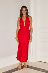 Gold Romance Halter Satin Maxi Dress