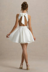 Waverly | White Racer-Neck Sleeveless Skater Mini Dress
