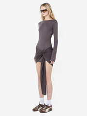 CLAUDETTE DRAPE MINI DRESS - WASHED CHOC