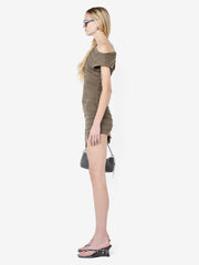 BRENNA PINTUCK MINI DRESS - KHAKI