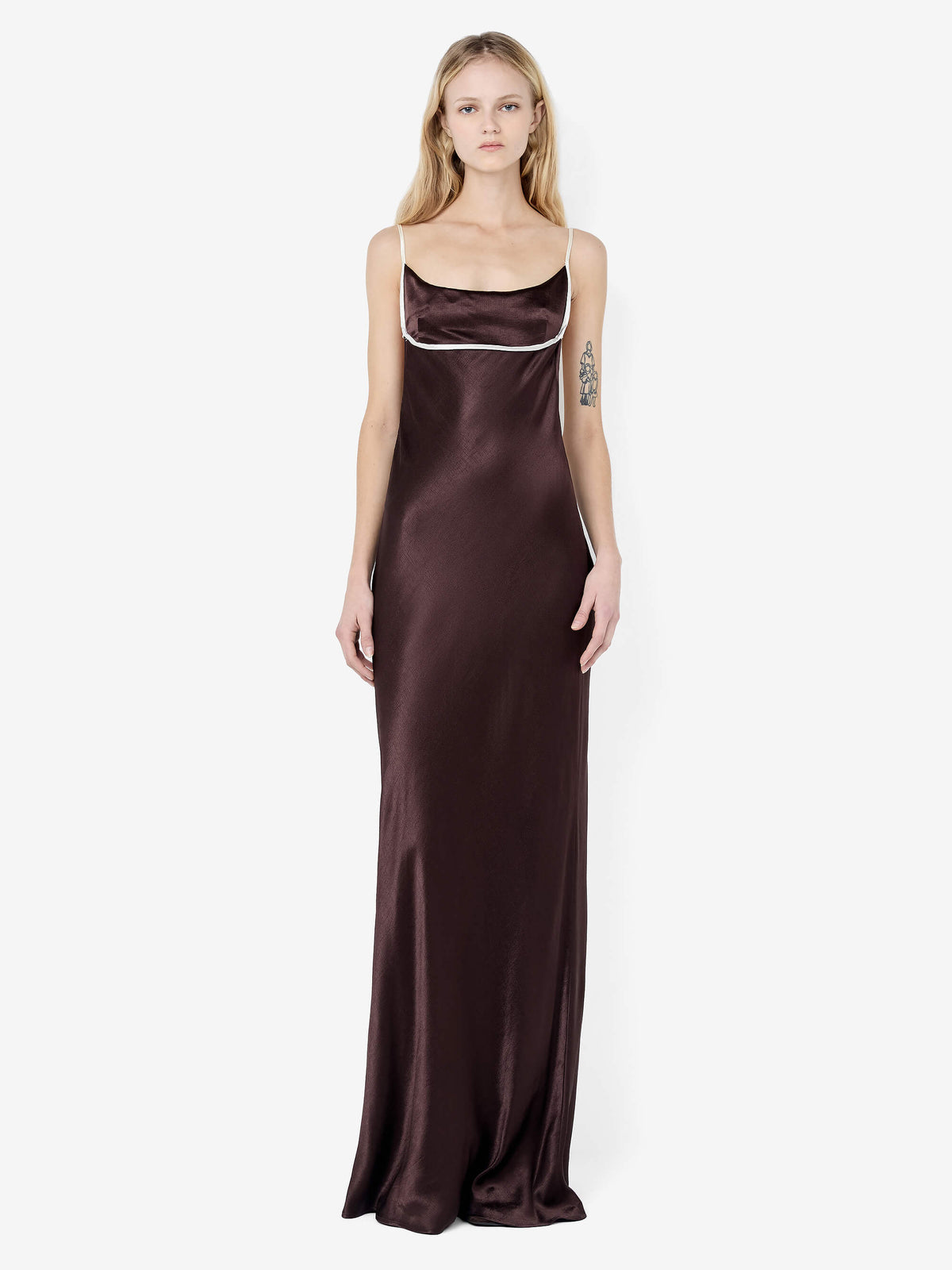 MARCY COWL NECK MAXI DRESS - DARK CHOC/SNOW