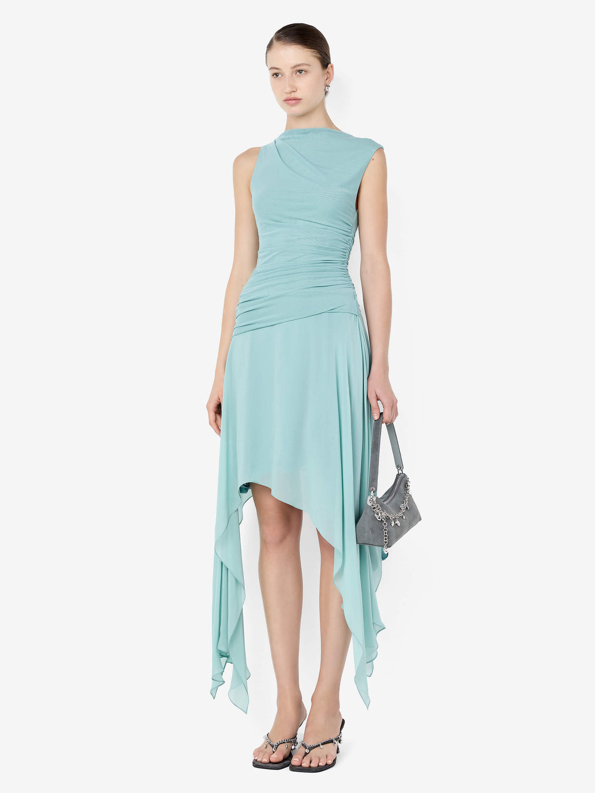 NICO ASYM MIDI DRESS - AQUA HAZE