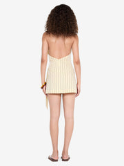 KIANA WRAP MINI DRESS - BUTTER/CHOC STRIPE