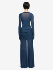 MARABOU LONG SLEEVE MAXI DRESS - PETROL