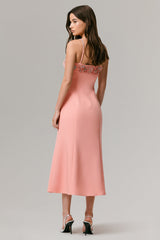 One To Remember | Coral Square-Neck Embellished Midi Dress