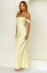 Ella Light Yellow Off Shoulder Formal Maxi Dress