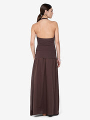 SABRINE HALTER MAXI DRESS - DARK CHOCOLATE