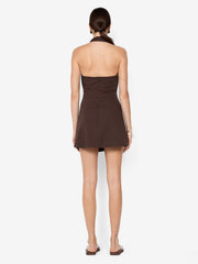 ANNETTA HALTER MINI DRESS - DARK CHOCOLATE