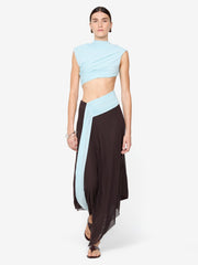CONNI ASYM MIDI DRESS - ARCTIC BLUE / DARK CHOC