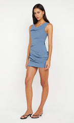 PRISCILLA MINI DRESS - STEEL BLUE