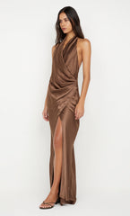 ELISIA WRAP MAXI DRESS - MILK CHOCOLATE