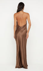 ELISIA WRAP MAXI DRESS - MILK CHOCOLATE