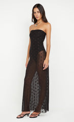 KARLA STRAPLESS MAXI DRESS - BLACK/CHOC SPOT