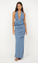 PRISCILLA BUBBLE MAXI DRESS - STEEL BLUE