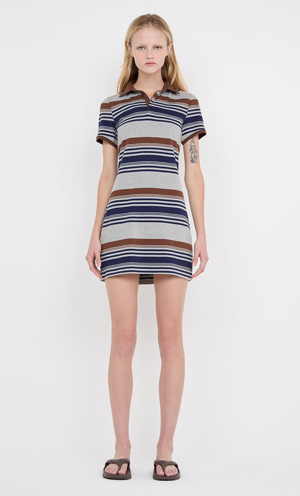 PARKER POLO MINI DRESS - STRIPE INK/CHOC/GREY