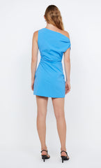 ANGELINA ASYM MINI DRESS - MID BLUE