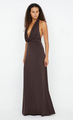 NESSIE COWL NECK MAXI DRESS - DARK CHOCOLATE