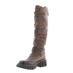 Halpert Womens Brown Leather Zipper Knee High Boots